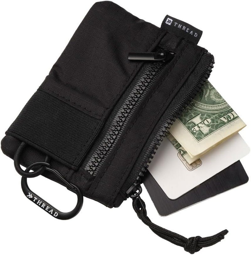 Thread Wallets محفظة صغيرة – محفظة بسحاب مدمجة مع نافذة هوية واضحة، جيوب للنقود وبطاقات، ومكان لتخزين المفاتيح – محفظة سفر خفيفة الوزن مقاومة للتمزق للرجال والنساء (أسود) - Image 3